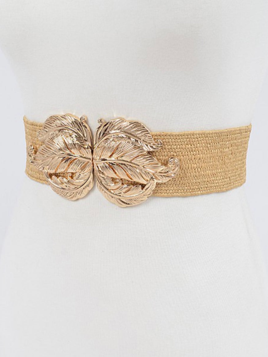 Khaki Leaf Buckle Elastic Belt