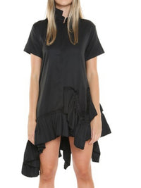 Frilled High Neck Uneven Hem Short Dress