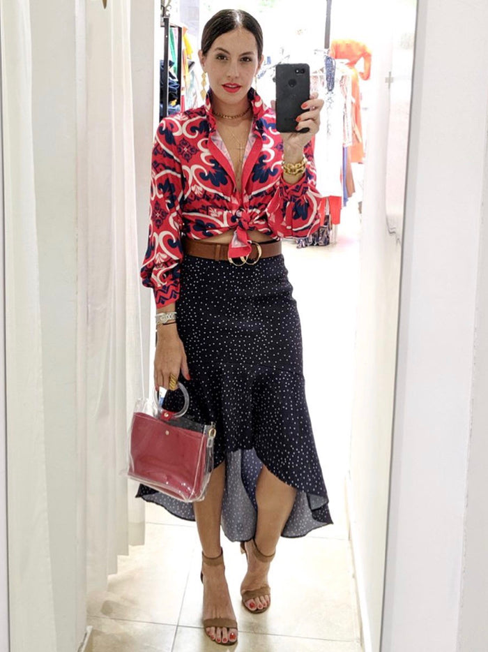 Red Ornate Print Blouse