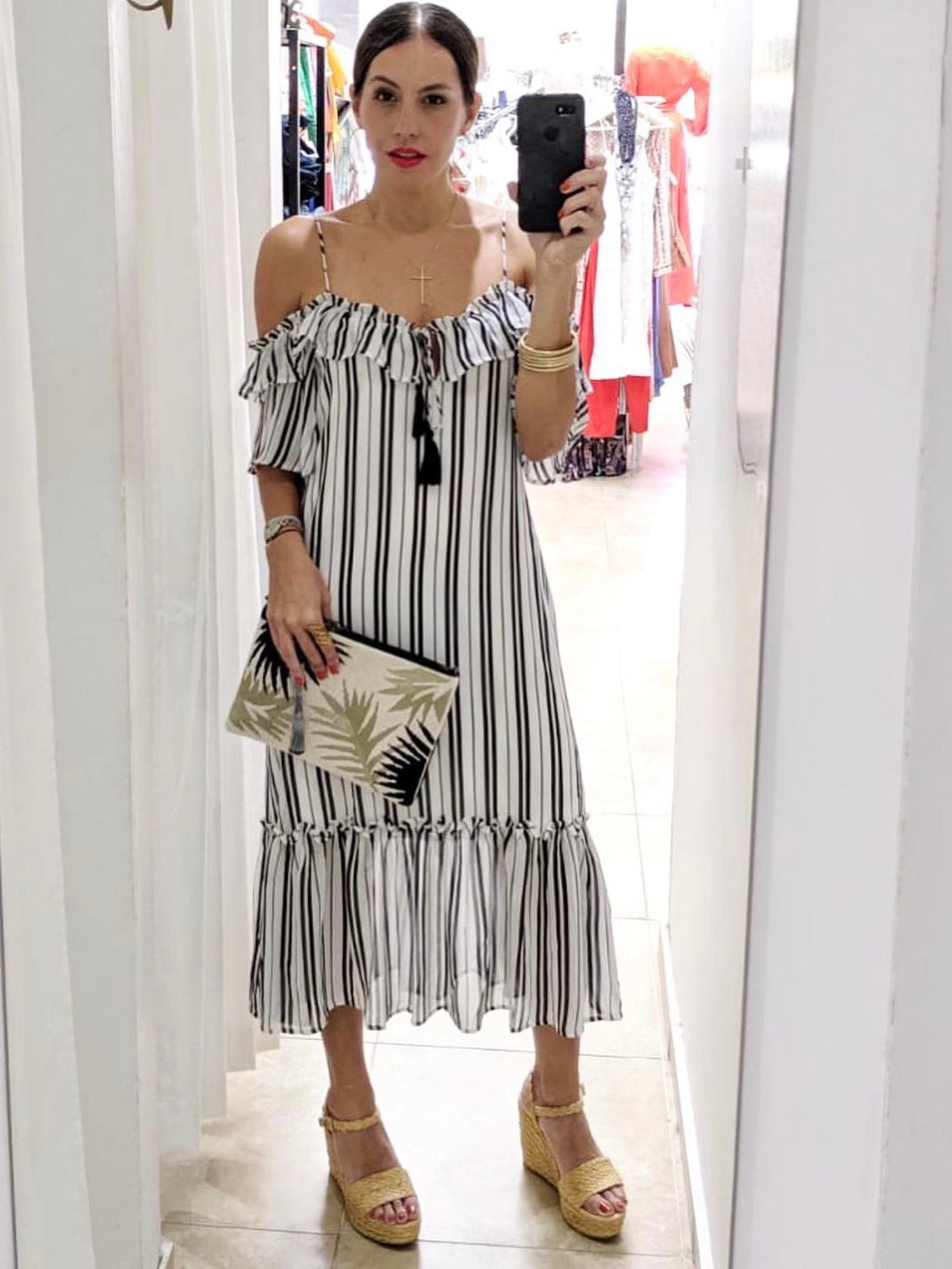 Striped Cold Shoulder Midi Dress