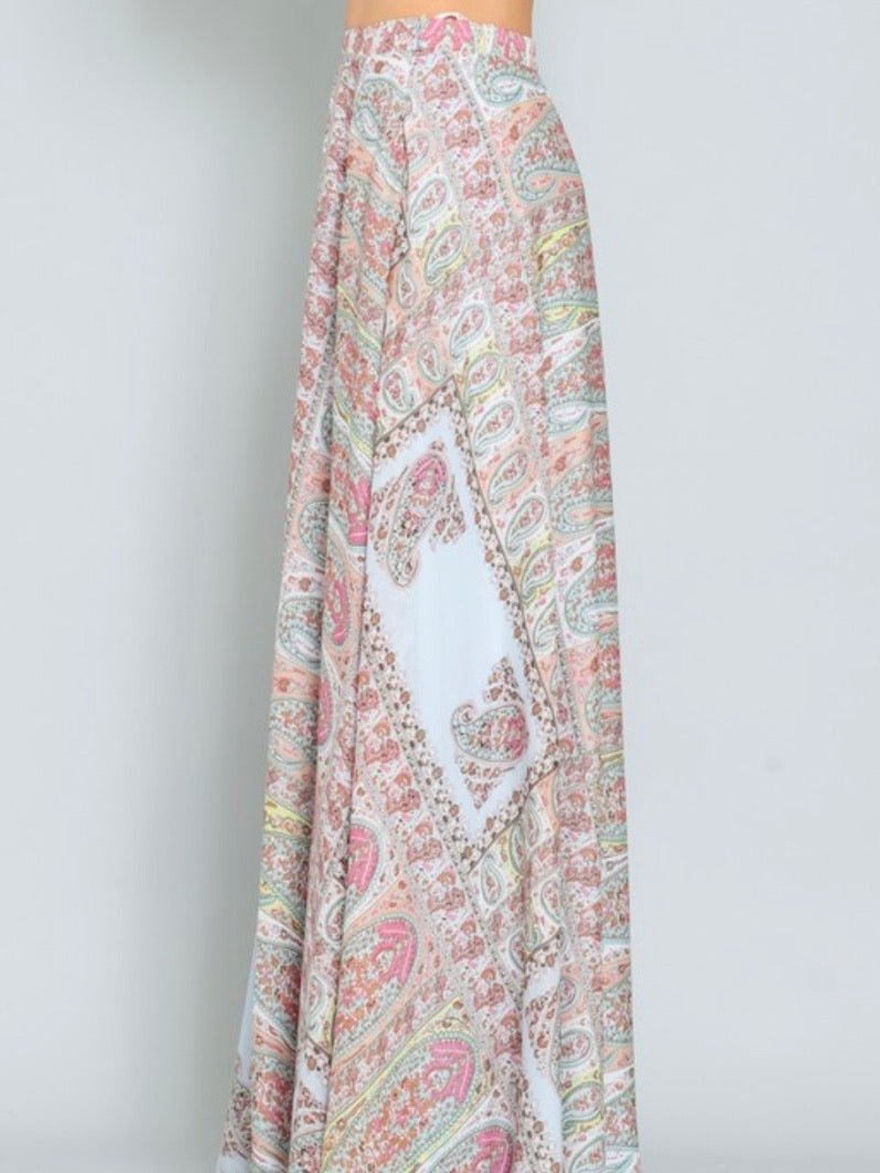 Blue Pink Paisley Maxi Skirt