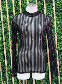 Metallic Star Stripe Mesh Top