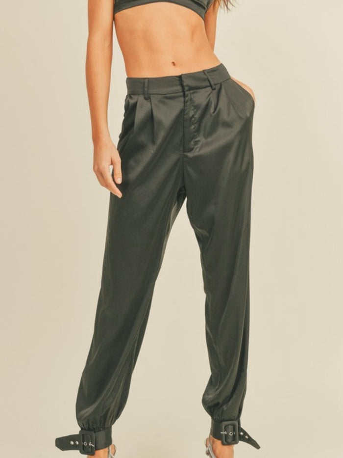 Black Satin Cuffed Jogger