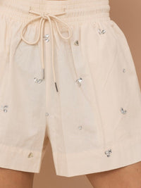 Cream Rhinestone Detail Short Pant Set