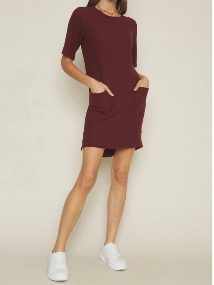 Burgundy Ribbed Shirt Dress