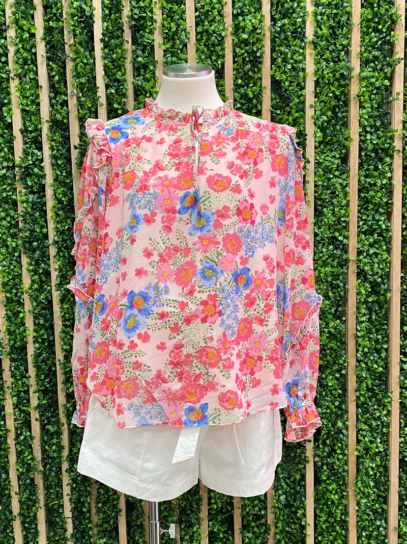 Pink Floral Long Sleeve Blouse