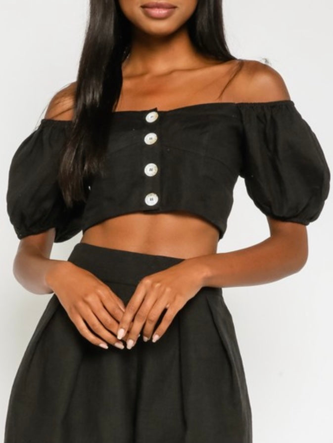Button Detail Crop Top