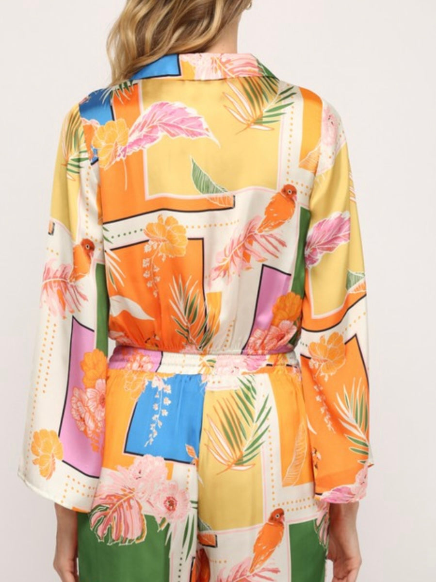 Orange Tropical Print Top