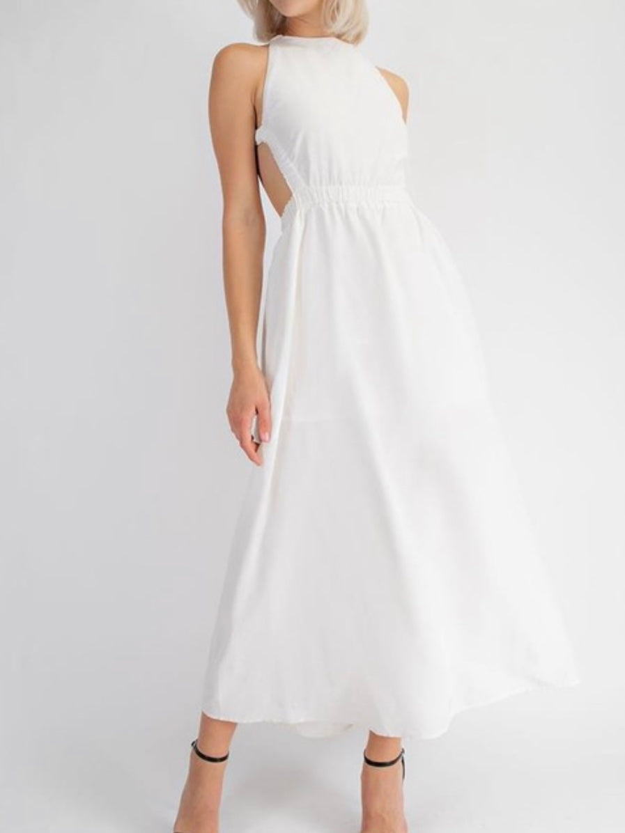 White Open Back Midi Dress