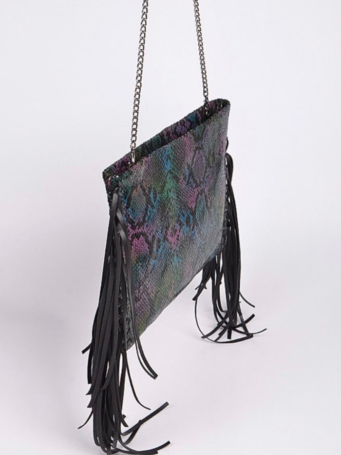 Black Multicolor Snakeskin Fringe bag