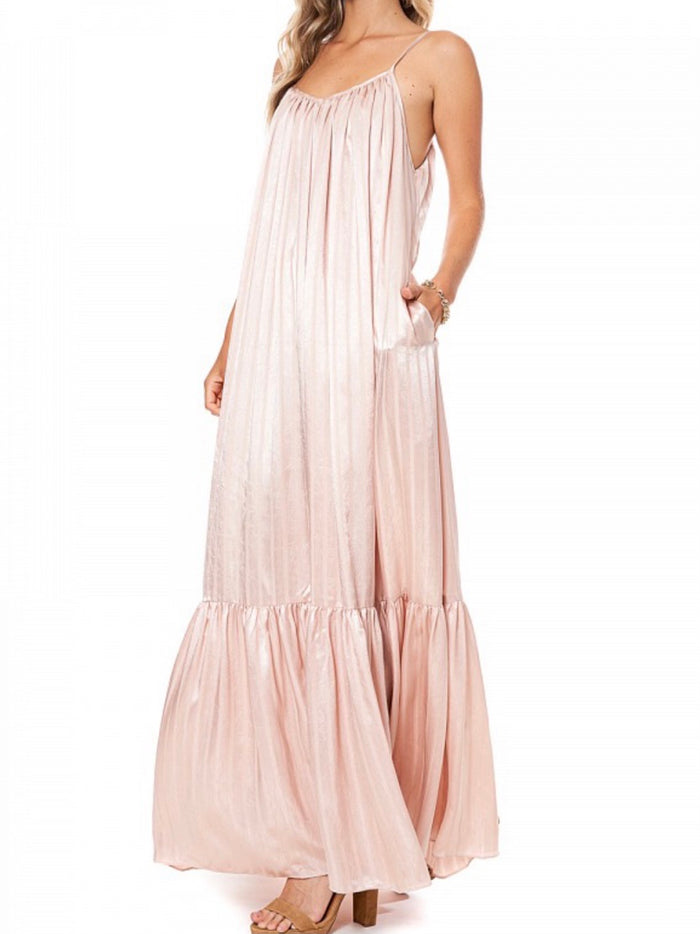 Satin Textured Tiered Maxi Dress