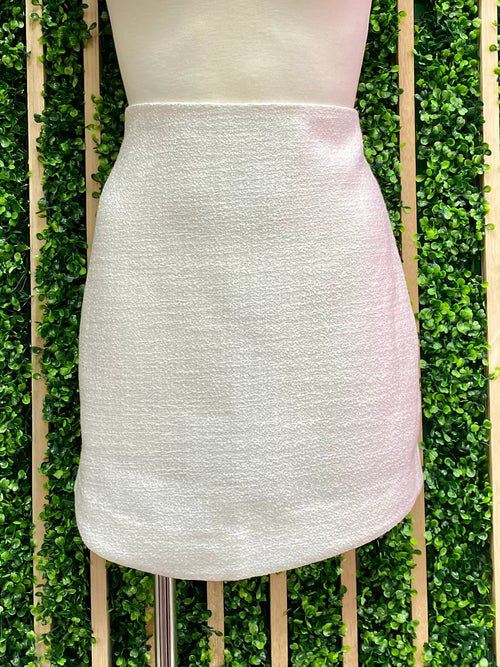 White Curved Tweed Mini Skirt