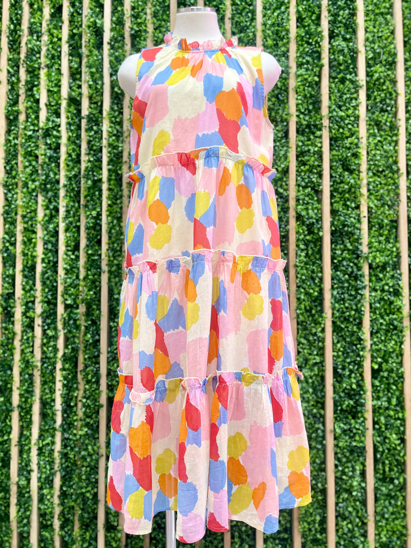 Multicolor Strokes Tiered Midi Dress