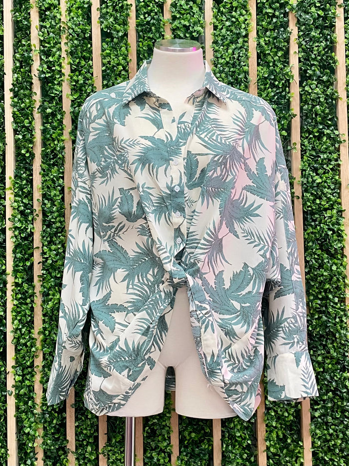 Green Leaves Knot Twist Blouse
