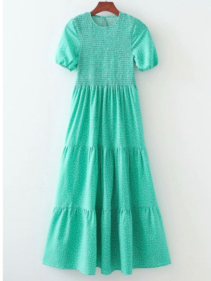 Green Dots Smocked Midi Dress