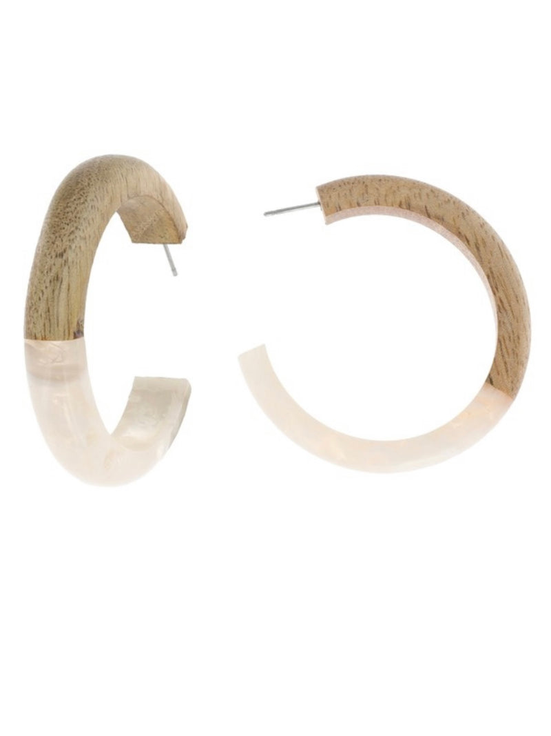 Acrylic Swirl Wood Hoop Earring