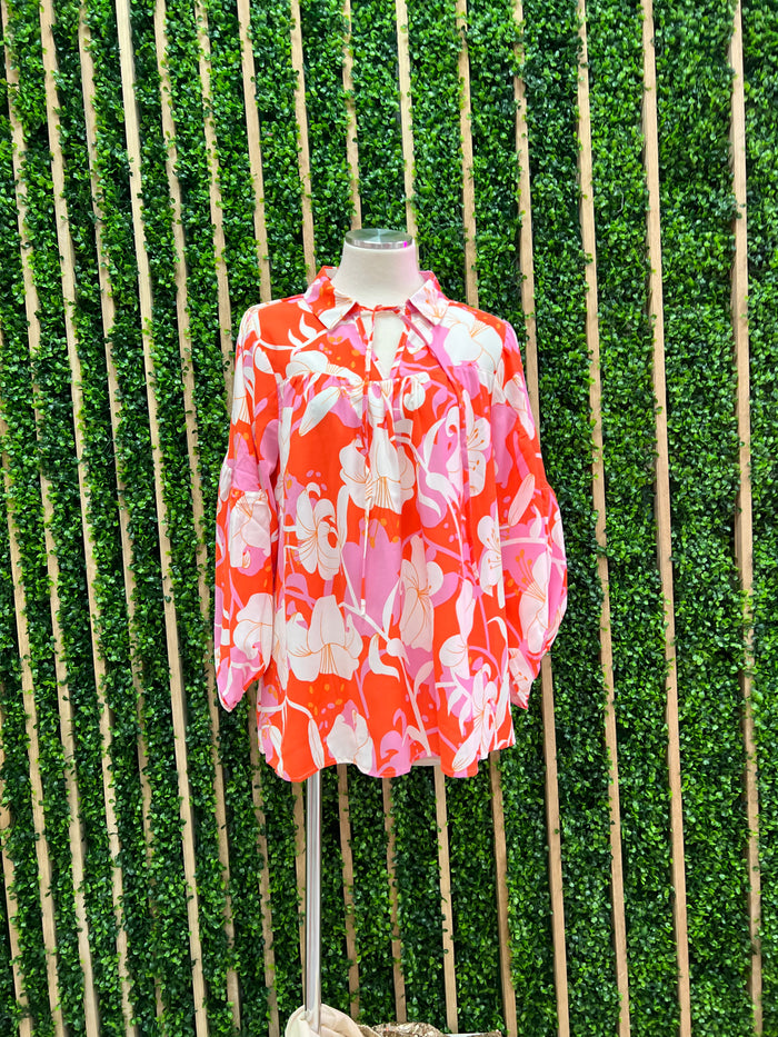 Coral Pink Print Blouse