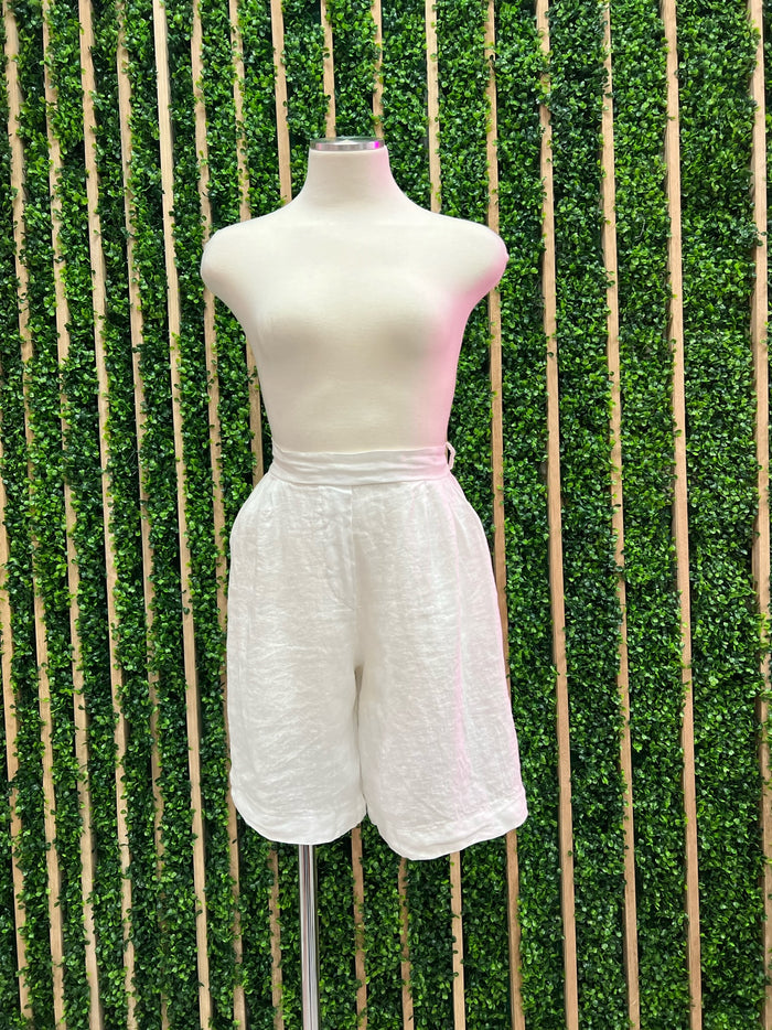 White One Size Linen Short Pant Set