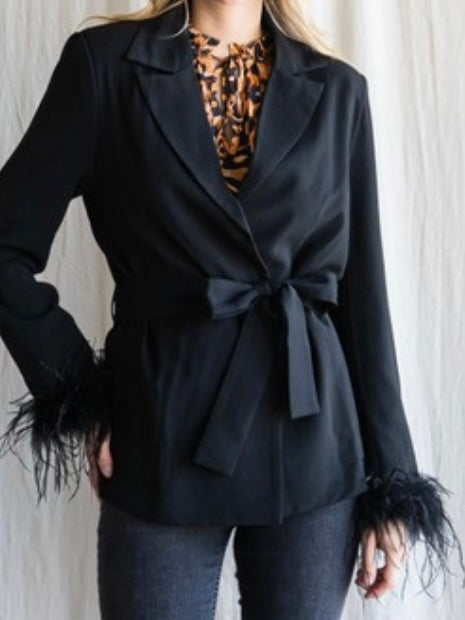 Black Feather Sleeve Blazer