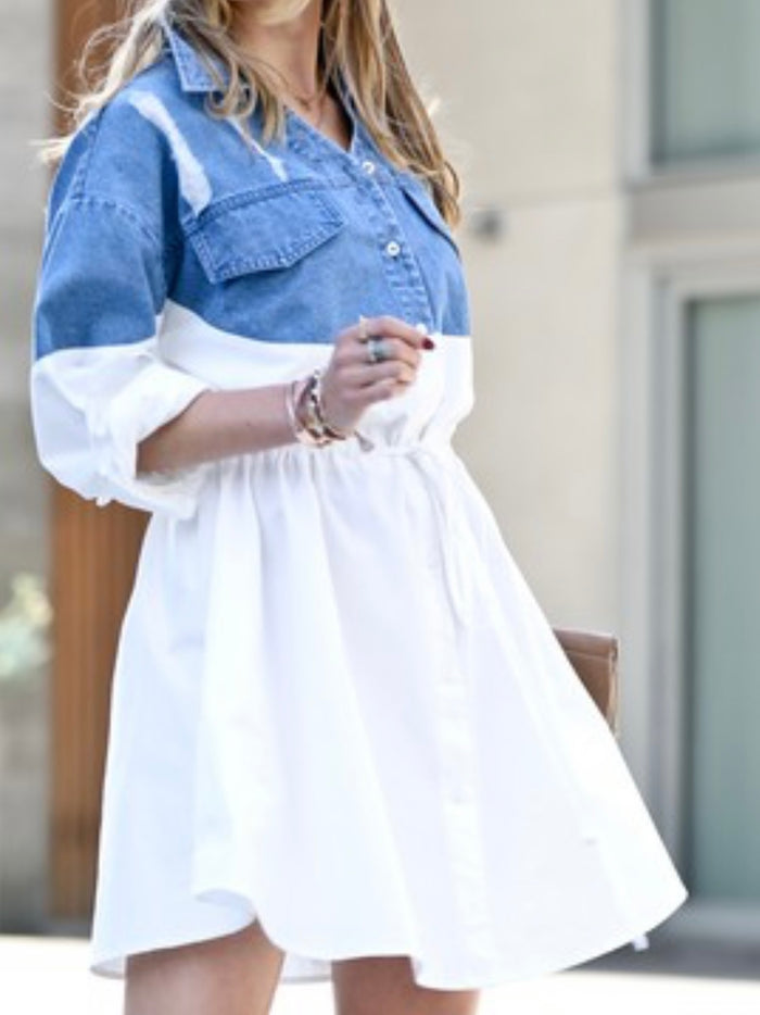 Denim White Button Down Dress