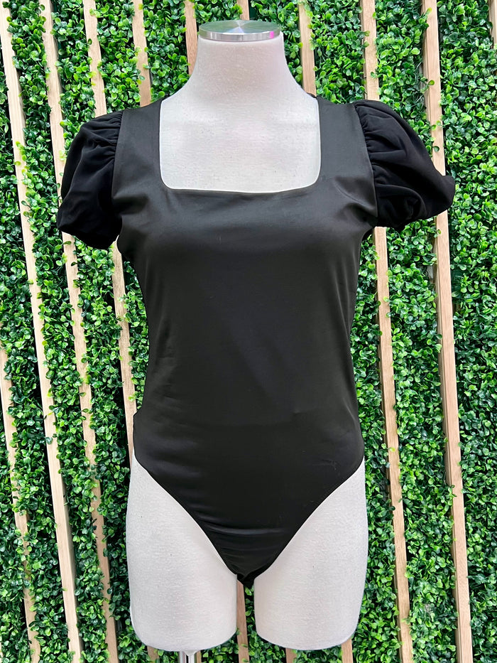 Delicate Black Puff Sleeve Bodysuit