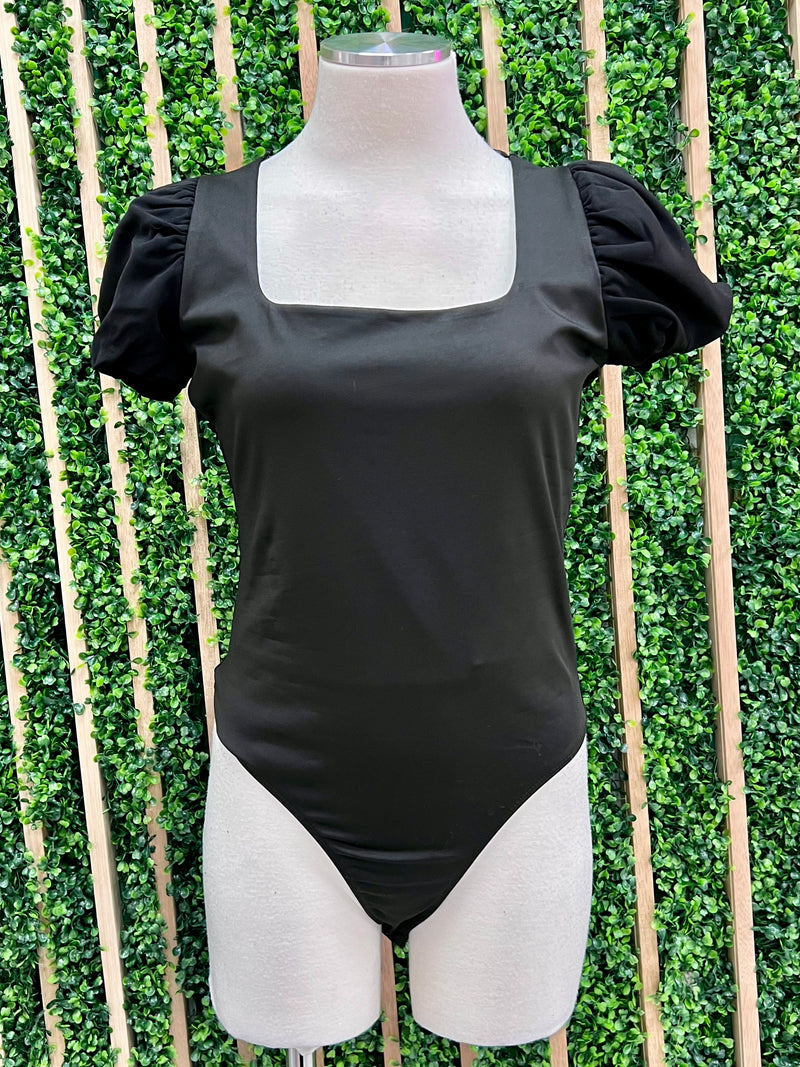 Delicate Black Puff Sleeve Bodysuit