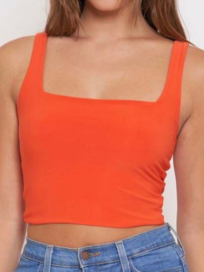 Square Neckline Cropped Basic Top