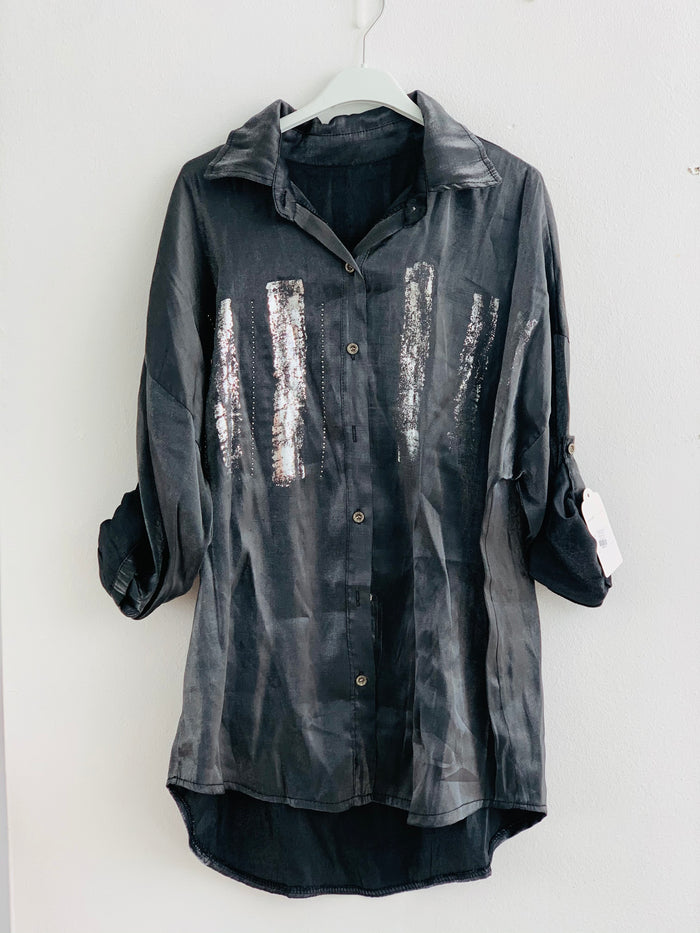 Silver Stroke Button Down Blouse