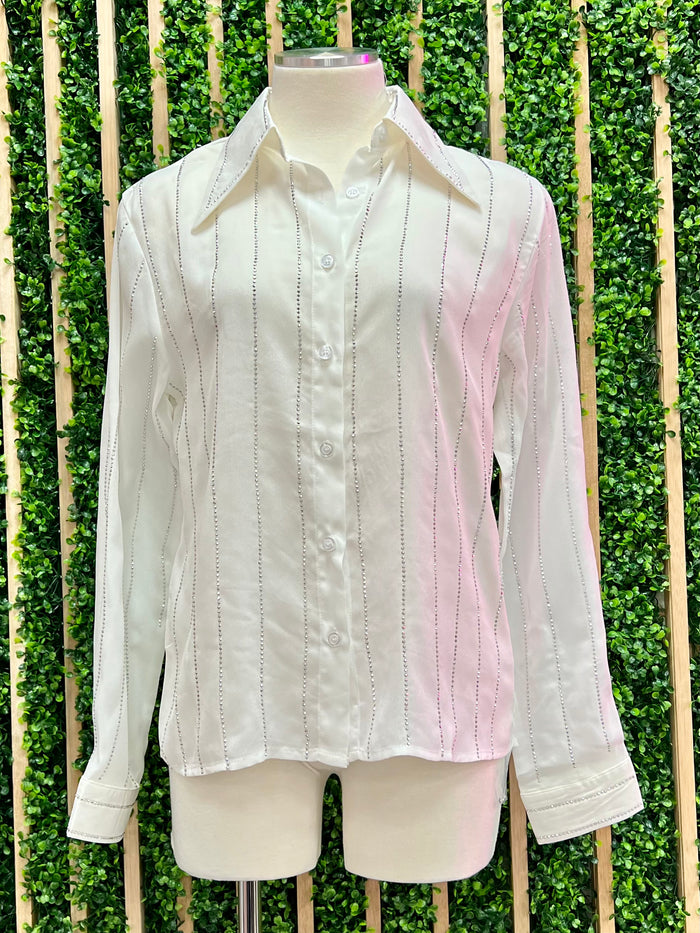 Rhinestone Embellished Button Up Blouse