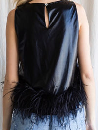 Black Metallic Feather Trim Top