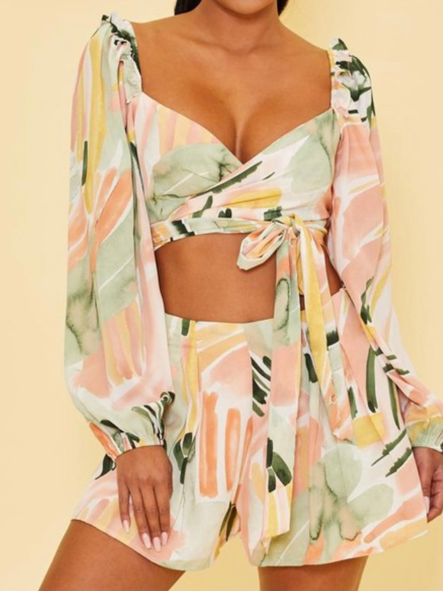 Earth Tones Abstract Print Short Set