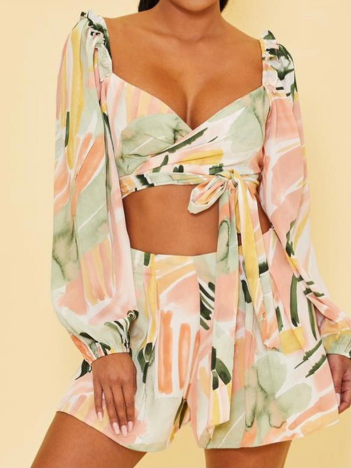 Earth Tones Abstract Print Short Set