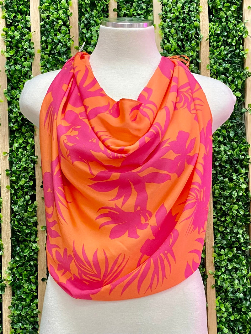 Papaya Print Cowl Neck Top