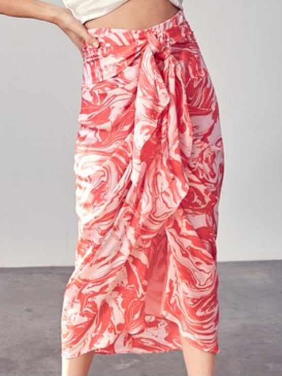 Pink Marble Ruched Midi Skirt