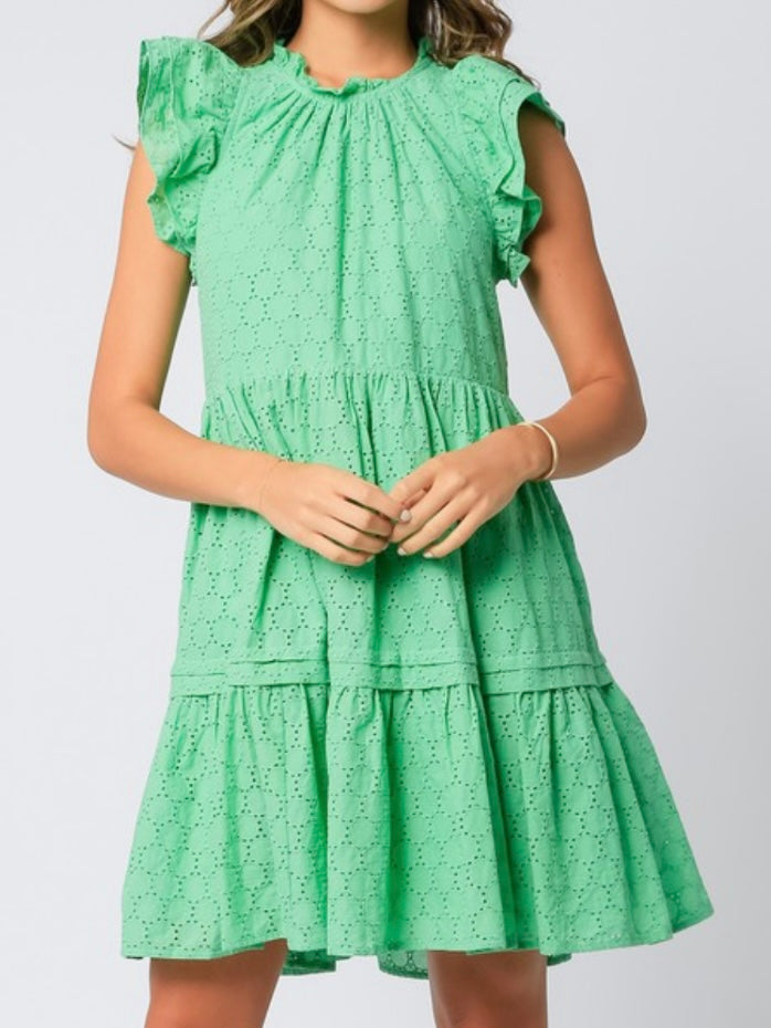 Delicate Green Eyelet Tiered Dress