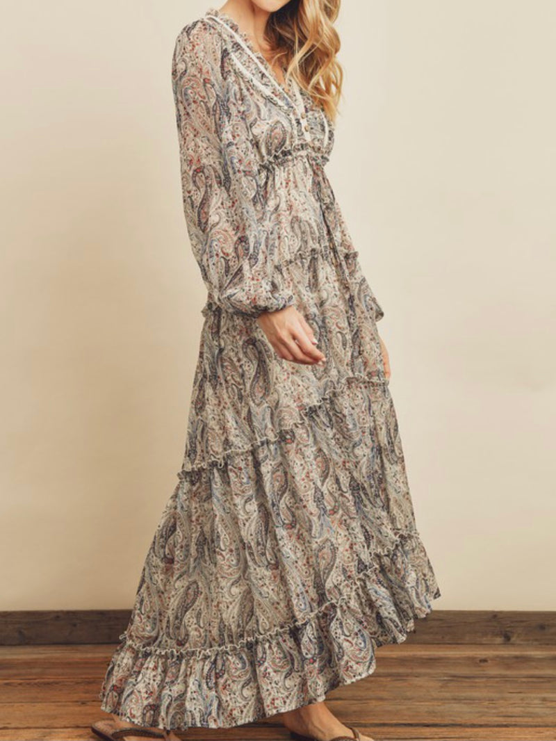 Ivory Blue Paisley Maxi Dress