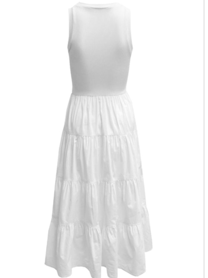 White Racerback Tiered Midi Dress