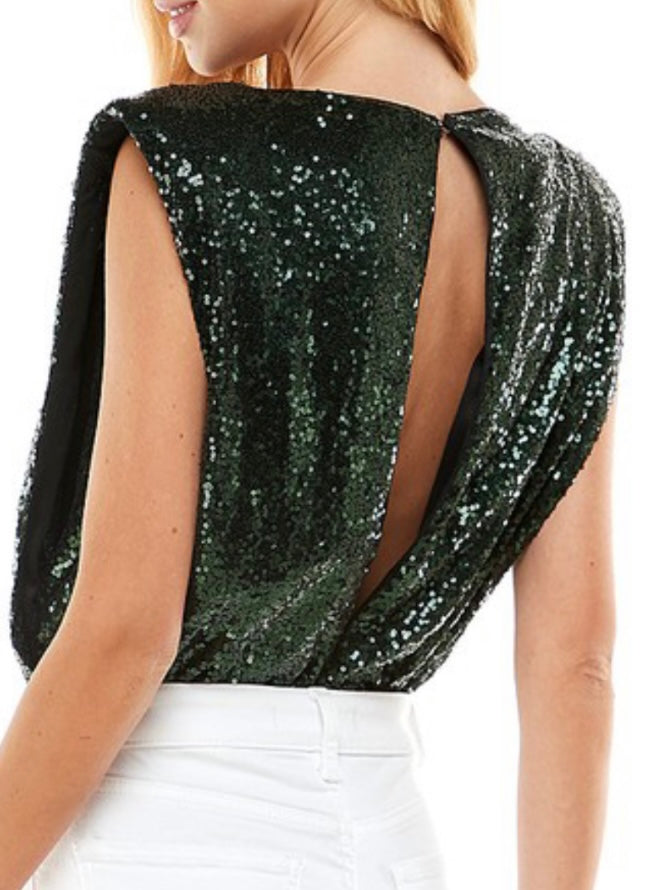 Sequin Deep V Neck Bodysuit