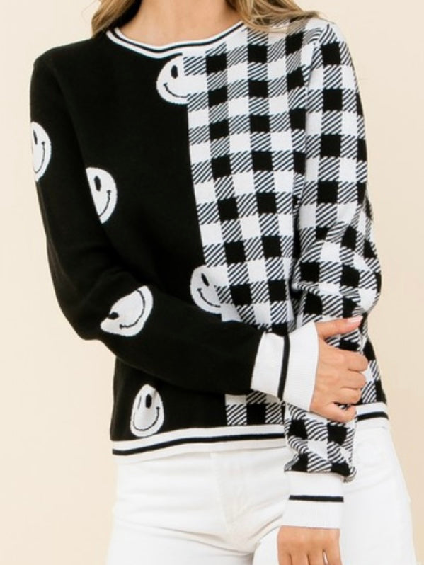 Contrast Happy Face Sweater