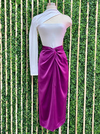 Magenta Twist Waist Midi Skirt