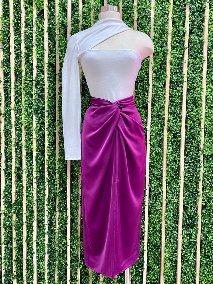 Magenta Twist Waist Midi Skirt