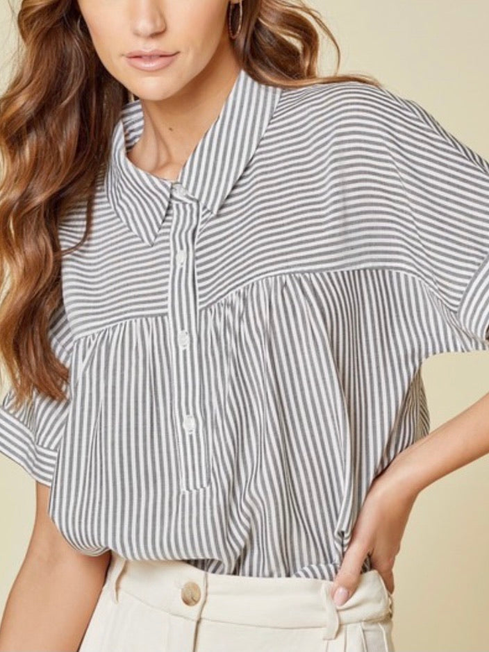 Black Striped Tiered Top