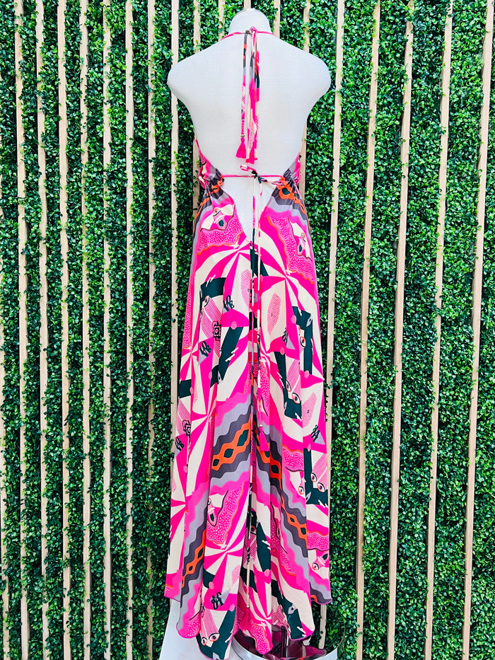 Exquisite Fuchsia Eye Halter Maxi Dress