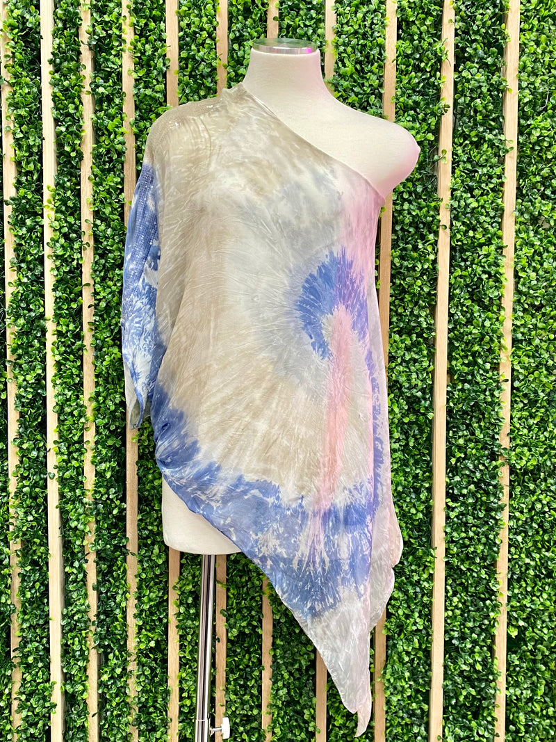 Blue Sequin Trim Silk Mix Tunic