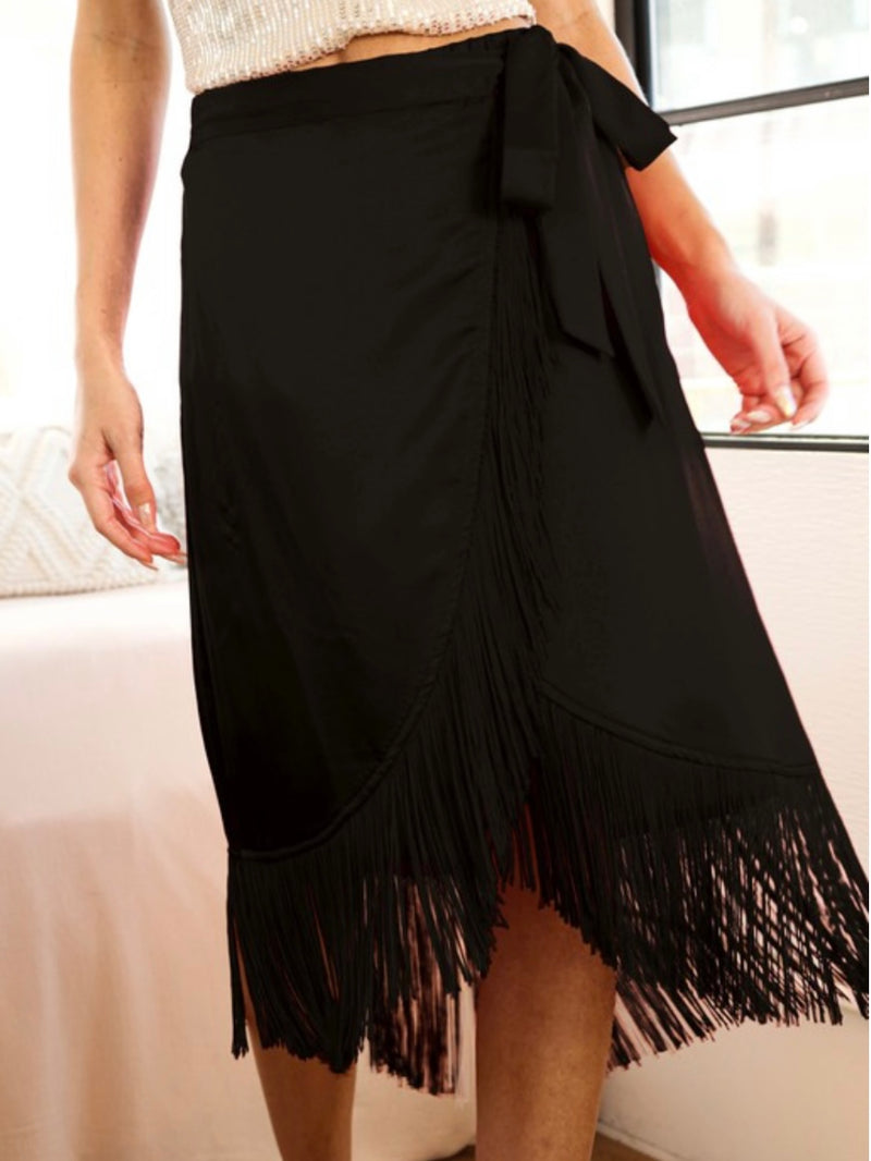 Fringe Detail Wrap Skirt