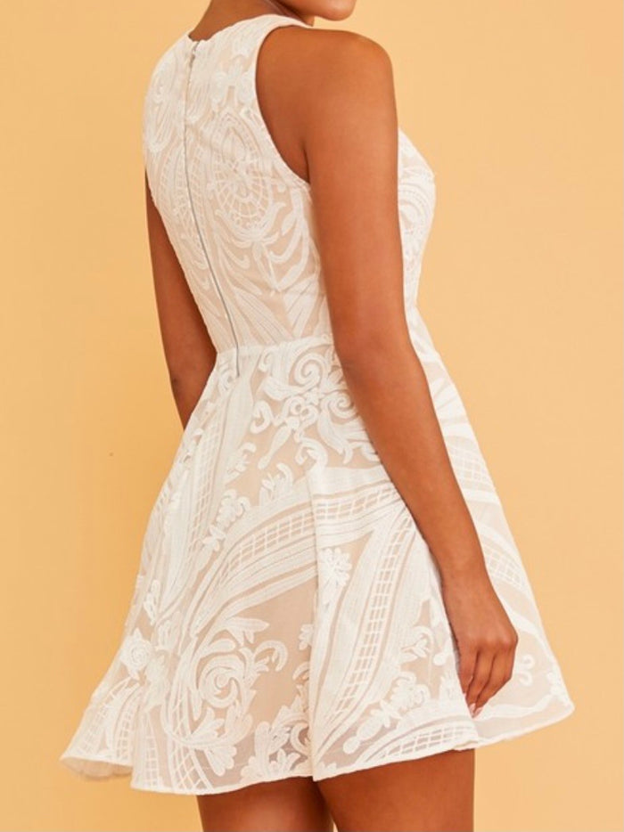 Lace Flared Hem Short Dress