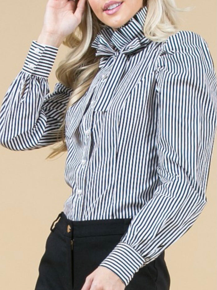 Striped High Collar Blouse