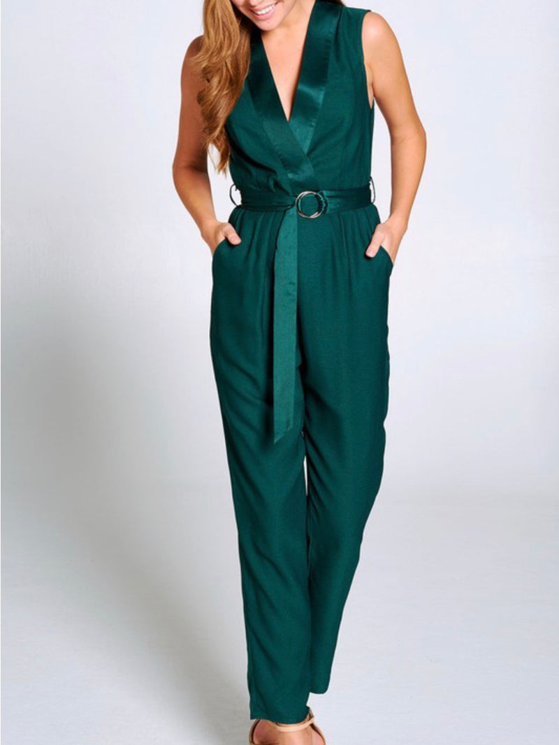 Forest Green  Tux Sleeveless Jumpsuit