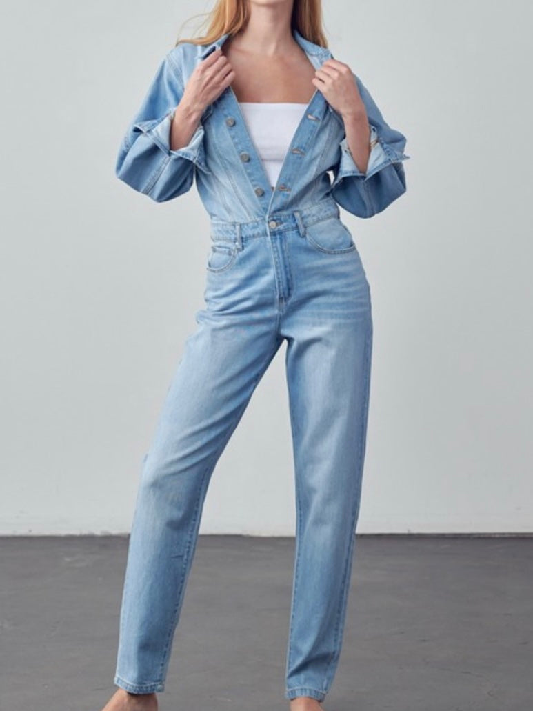 High Waist Flap Pocket Button Up Jumpsuit