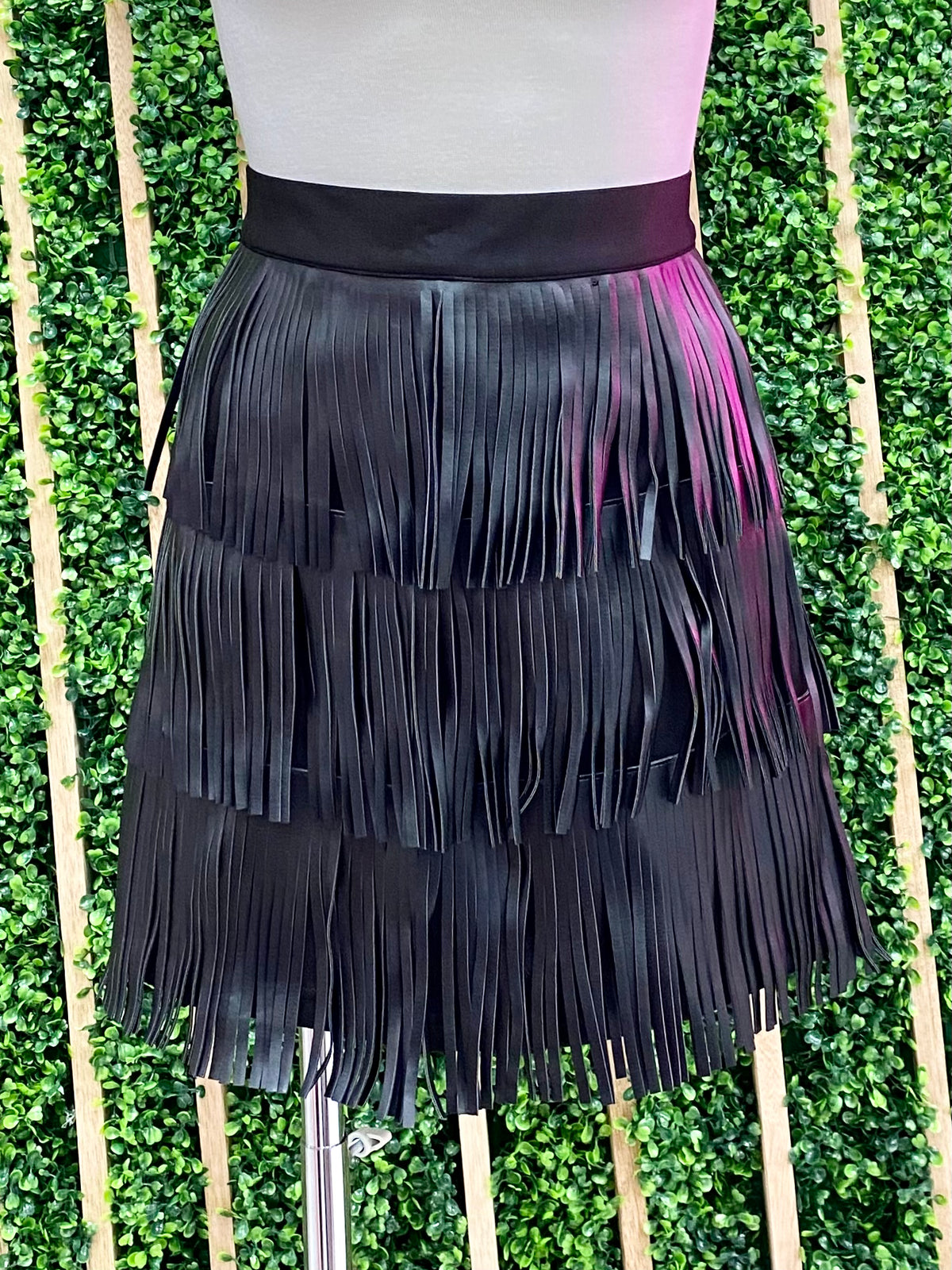 Pleather Fringe Mini Skirt